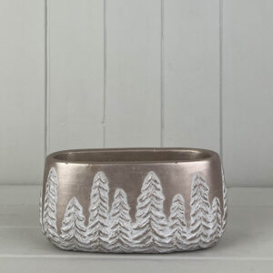 Champagne Gold Oval Pot with Embossed Trees