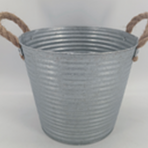 Aged Zinc Planter with Rope Handles & Drainage Hole