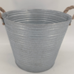 Aged Zinc Planter with Rope Handles & Drainage Hole