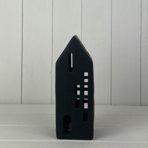 Tall Black Ceramic LED House with Cut Out Windows