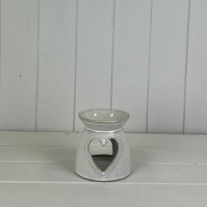 Glazed Ceramic Wax Oil Burner with Heart Cut Out with Textured Detail