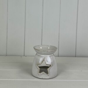 Glazed Ceramic Wax Oil Burner with Star Cut Out with Textured Detail