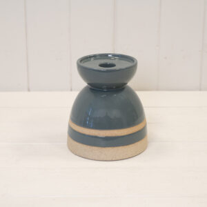 Blue Ceramic Glazed Candle Holder with Unglazed Detail