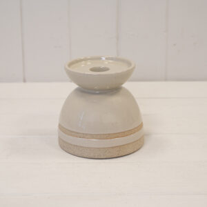 Taupe Glazed Candle Holder with Unglazed Design