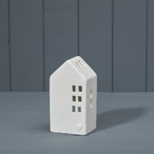 White Ceramic Tealight House with Heart Decal