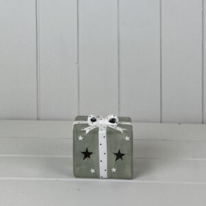 Green Ceramic Present with White Bow Decoration with LED