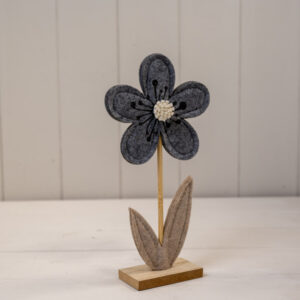 Grey Felt Flower on Wooden Base Decoration