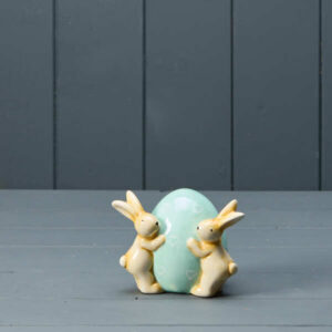 Ceramic Rabbits with Blue Egg