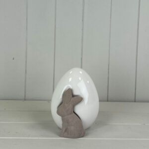 Ceramic White Egg With Rabbit