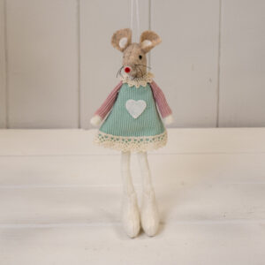 Green Fabric Sitting / Hanging Mouse with Pink Sleeves