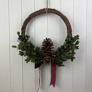 Rattan Pinceone and Berry Wreath with Bow