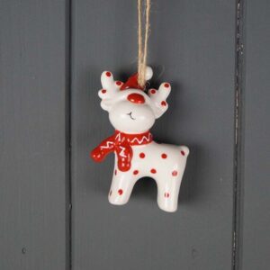 Red and White Ceramic Hanging Deer