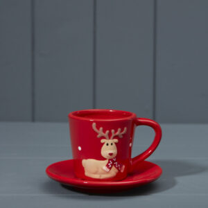 Red Ceramic Cup with Saucer