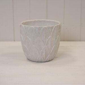 Round White Leaf Patterned Pot