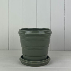 Sage Ribbed Ceramic Pot and Saucer TD15cm