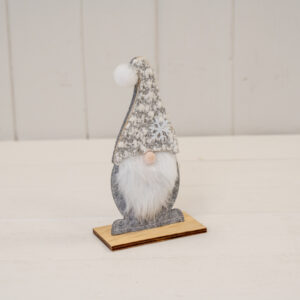 Small Grey Felt Gonk with Furry Beard and Snowflake Detail Hat