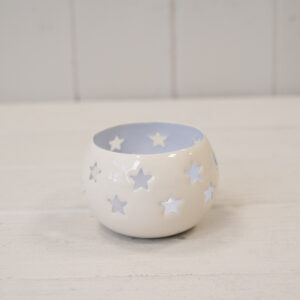 White Votive with Star Cut Design