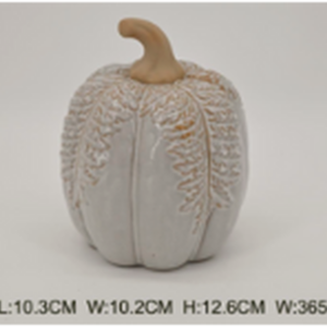 Large Natural Glazed Taller Pumpkin with Oversized Leaves