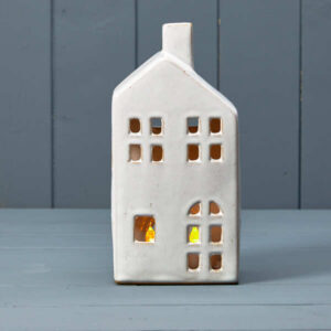 Ceramic house tealight with reactive glaze
