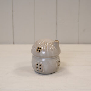Glazed Ceramic Mushroom House with LED Ornament with Textured Detail