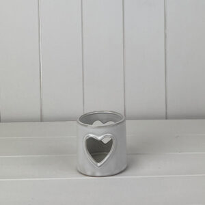 Glazed Ceramic Tealight Holder with Heart Cut Out with Textured Detail