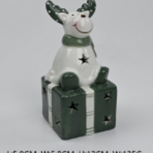 Nordic Green Reindeer sitting on LED Present