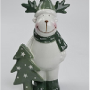 Tall Nordic Green Reindeer with Christmas Tree