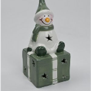 Nordic Green Snowman sitting on LED Present
