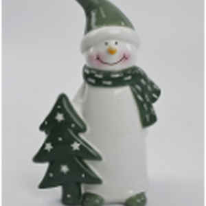 Tall Nordic Green Snowman with Christmas Tree
