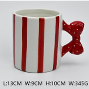 Red Stripe and Polka Dot Bow Handle Mug