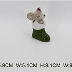 Ceramic Mouse in Green Stocking