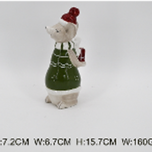 Ceramic Mouse with Present Green Large