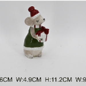Ceramic Mouse with Present Green Medium