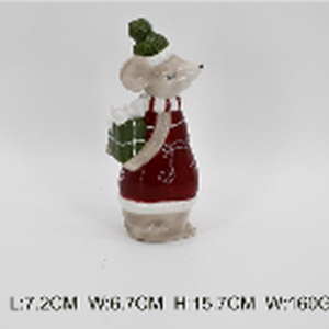 Ceramic Mouse with Present Red Large