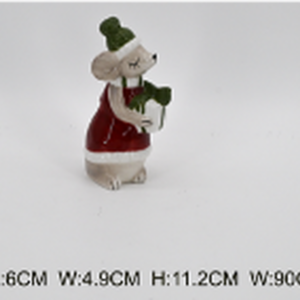 Ceramic Mouse with Present Red Medium