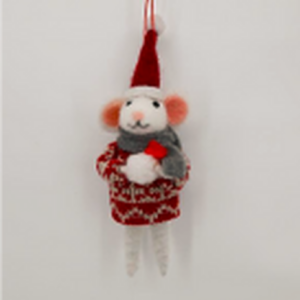 Felt Hanging Mouse in Christmas Sweater and Santa Hat