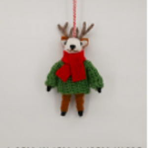 Felt Hanging Reindeer with Green Sweater and Red Scarf