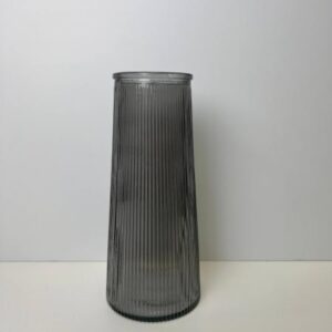 Smoky Grey Tall Ribbed Vase