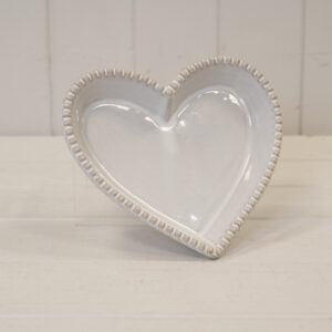 Natural Ceramic Heart Shaped Plate with Bobble Rim Large