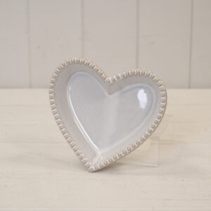 Natural Ceramic Heart Shaped Plate with Bobble Rim Small