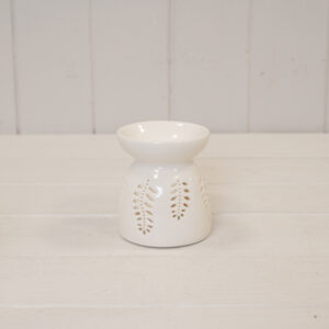 Small White Ceramic Glazed Oil Burner with Leaf Design