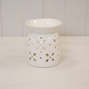 Large White Ceramic Glazed Oil Burner with Flower Petal Design