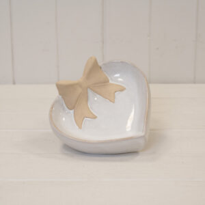 Heart Shaped Shallow Dish with Unglazed Bow Design Small