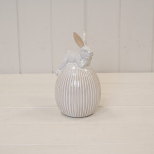 Ceramic White Rabbit on Egg Easter Decoration