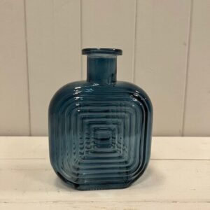 Blue Square Glass Bottle with Ribbed Design