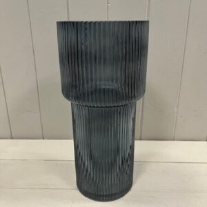 Blue Tall Glass Ribbed Vase