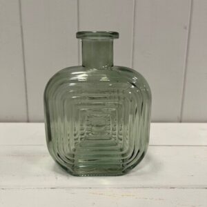 Vintage Green Square Glass Bottle with Ribbed Design
