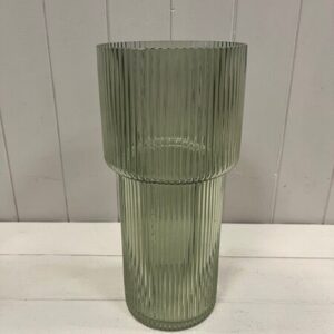 Vintage green Tall Glass Ribbed Vase
