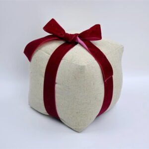 Natural Christmas Present with Red Velvet Bow Doorstop