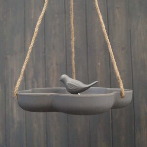 Earthy Anthracite Bamboo Hanging Bird Bath/Feeder